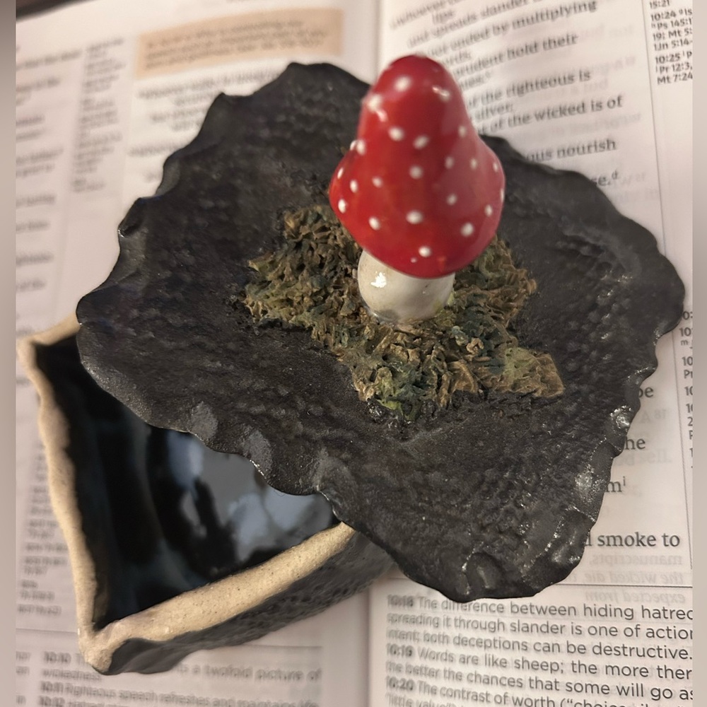 Mushroom Pottery Trinket Box, Handmade